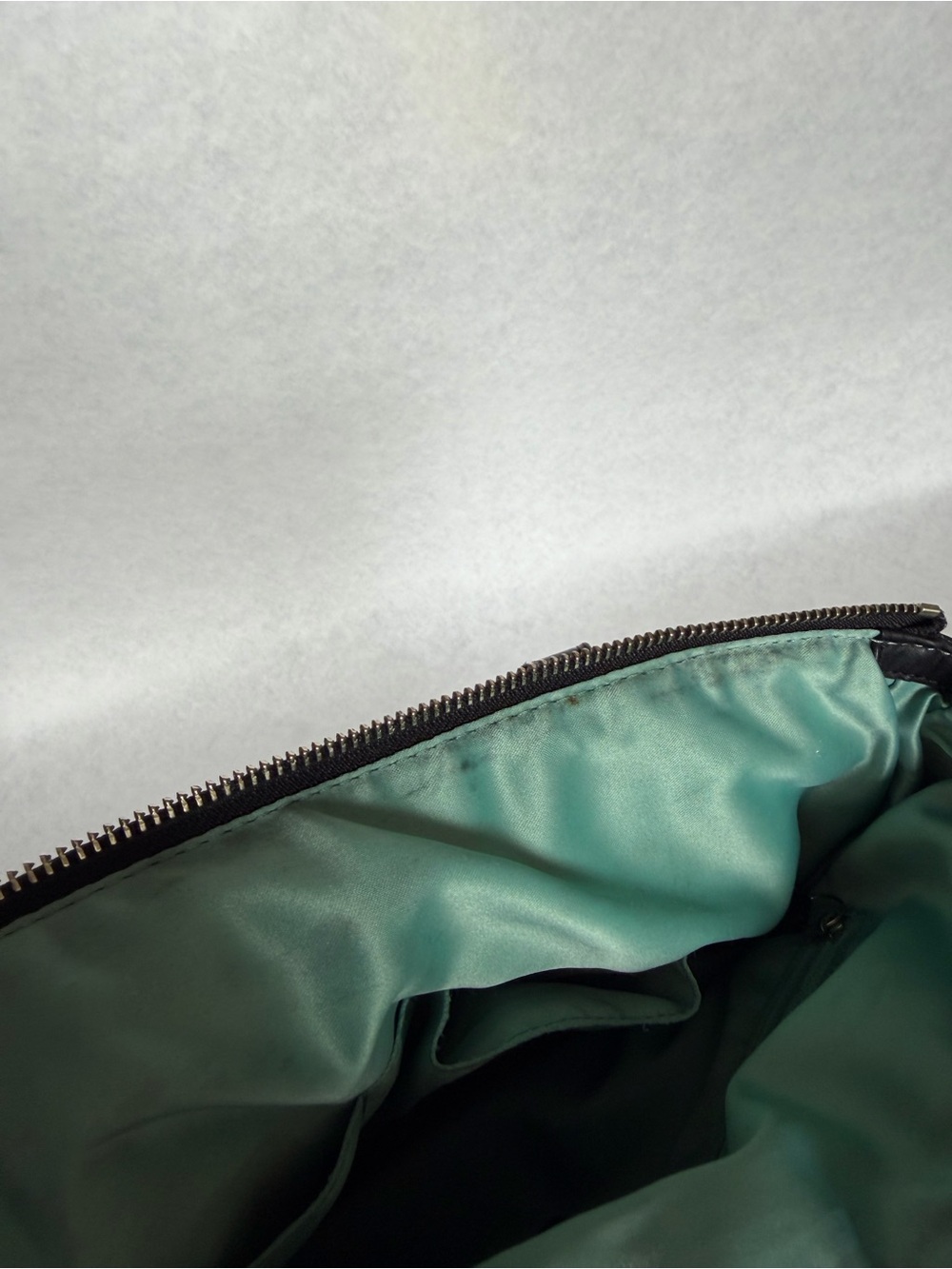 Coach Poppy Black Distressed Leather Glam Tote Shoulder Bag Turquoise Lining - Picture 7 of 9